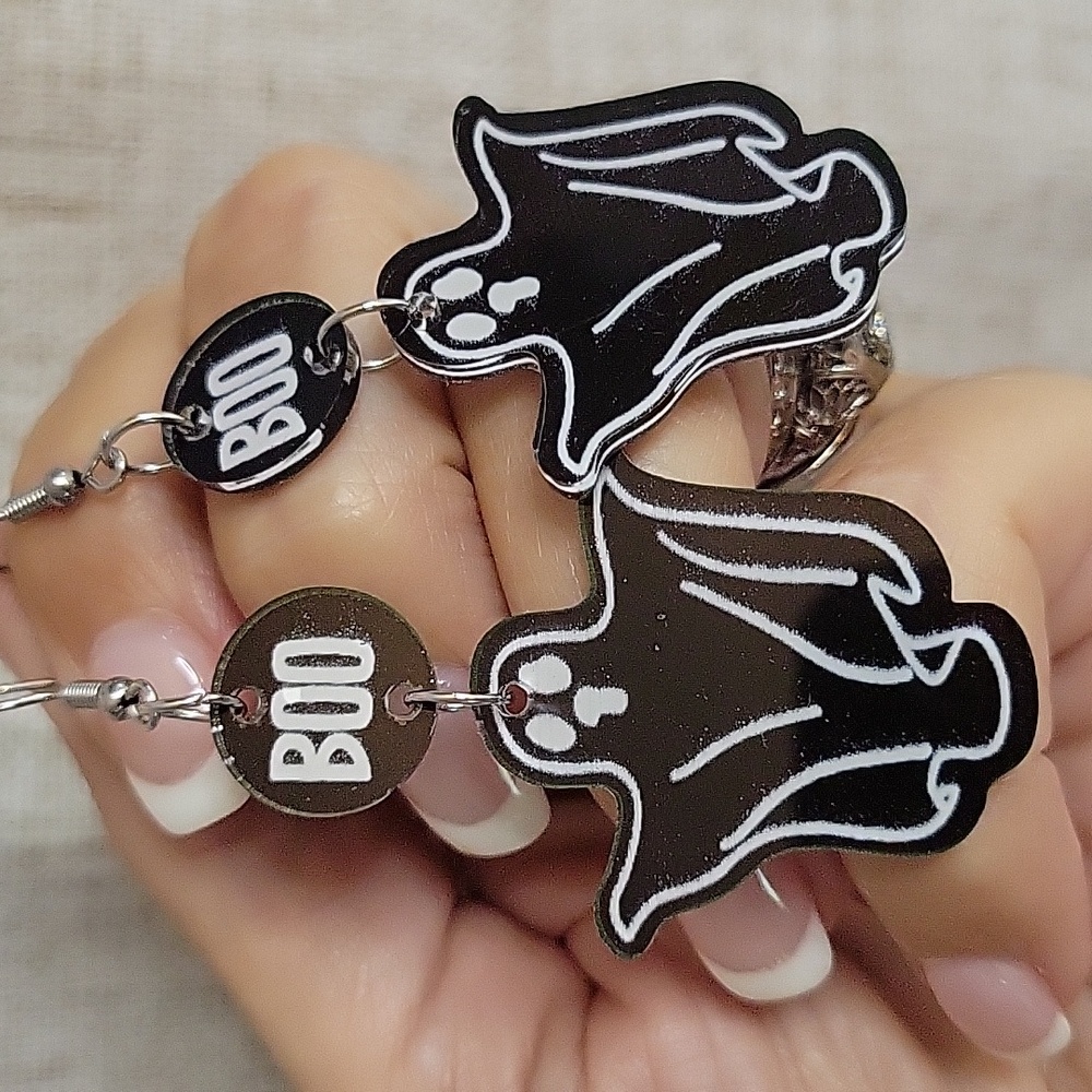 Ghost Earrings with 'Boo' Design